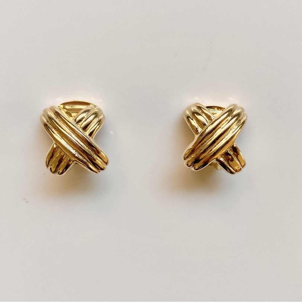Vintage 80s 90s gold tone chunky statement clip on earrings - Picture 8 of 11